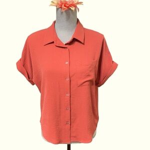 SM Women Coral Button-Up Blouse Size S